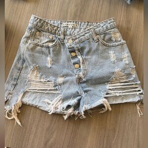 Signature Women's Ripped Jean Shorts - Light Blue